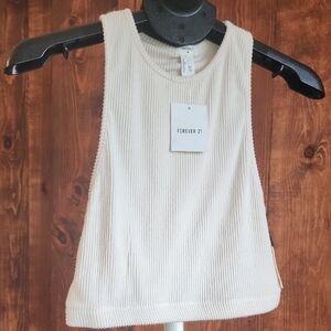 Forever 21 Cream Ribbed Crop Top